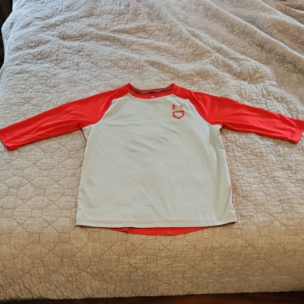 Under Armour Little Boys Red and Light Gray Vented Basball Shirt